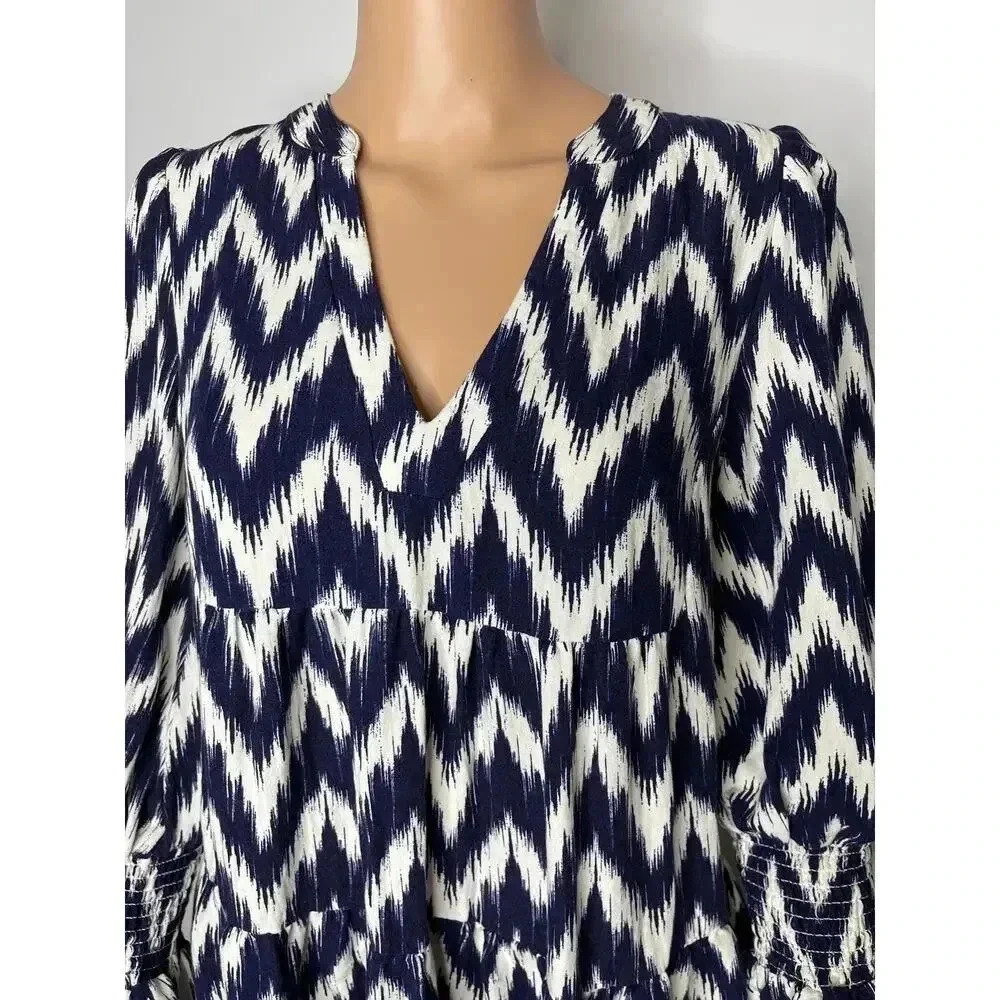 Pomander Place Tuckernuck Navy Ikat Kenzo Dress size S Chevron - Picture 7 of 12